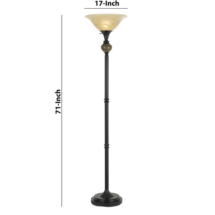 150 Watt Metal Torchiere with Glass Shade and Marble Accent, Beige and Bronze
