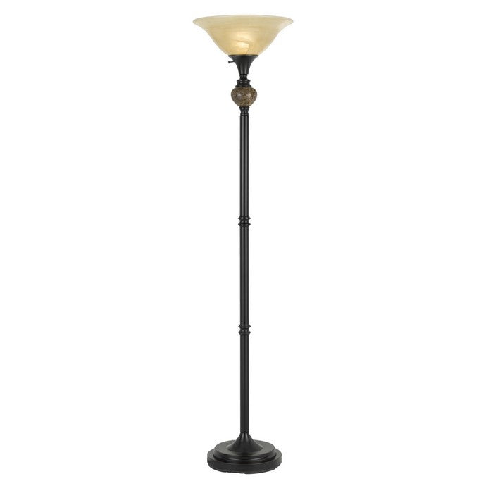 150 Watt Metal Torchiere with Glass Shade and Marble Accent, Beige and Bronze