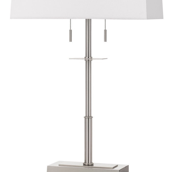 Metal Table Lamp with Stalk Support and Pull Chain Switch, Silver