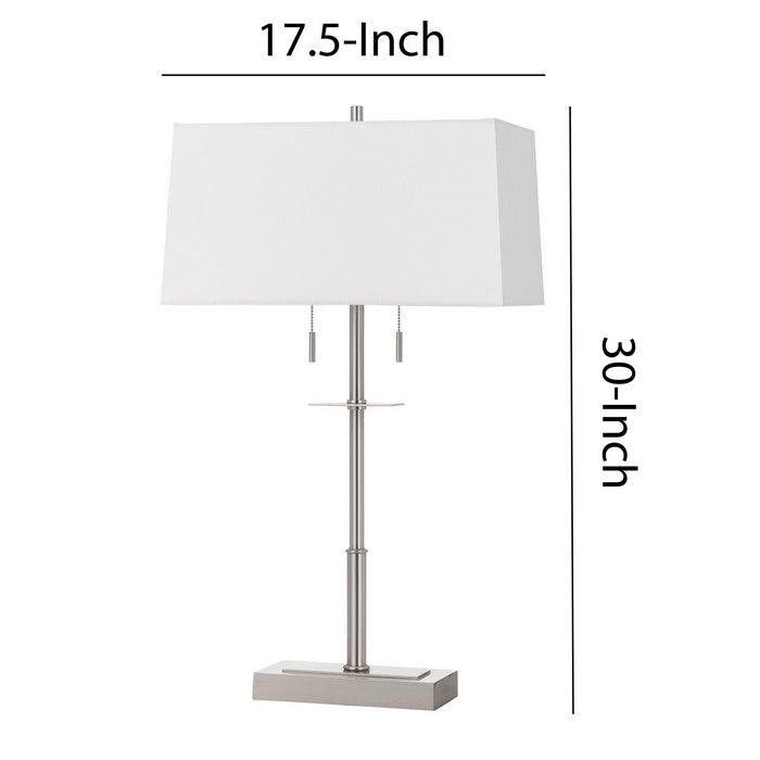 Metal Table Lamp with Stalk Support and Pull Chain Switch, Silver