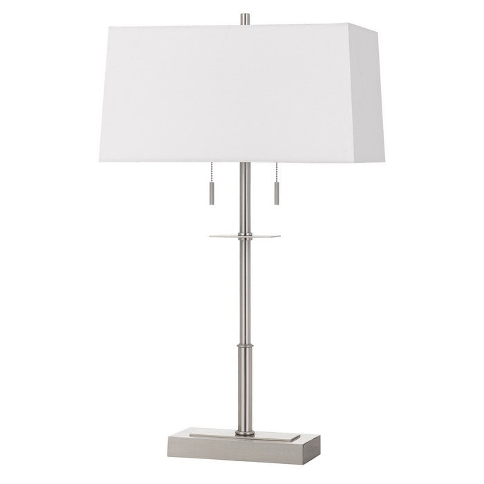 Metal Table Lamp with Stalk Support and Pull Chain Switch, Silver