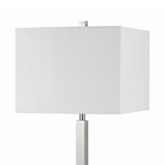 Rectangular Metal Table Lamp with Tubular Base and 2 Power Outlet, White