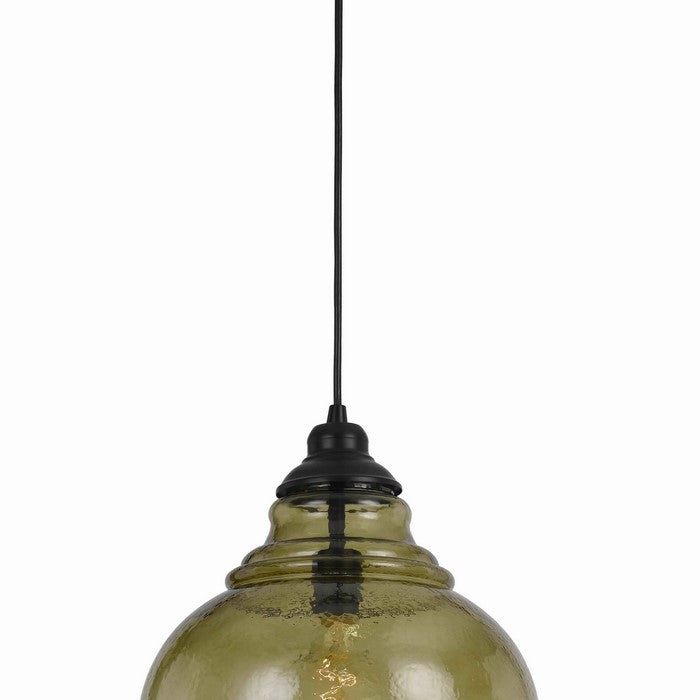 60 Watt Metal Frame Pendant with Rippled Glass Shade, Beige and Black