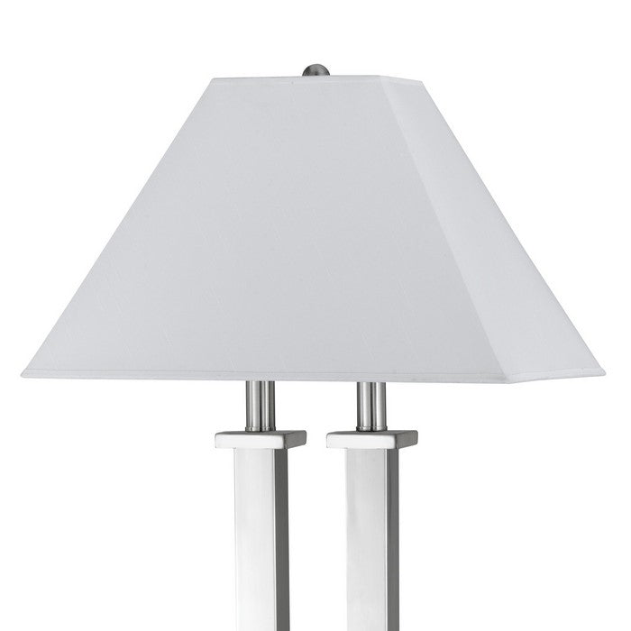 60W x 2 Desk Lamp with Trapezoid Shade and Power Strip, Silver and White