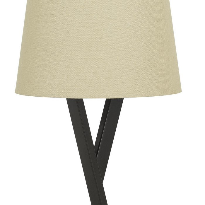 60 Watt Metal Desk Lamp with Tapered Fabric Shade, Beige and Dark Bronze