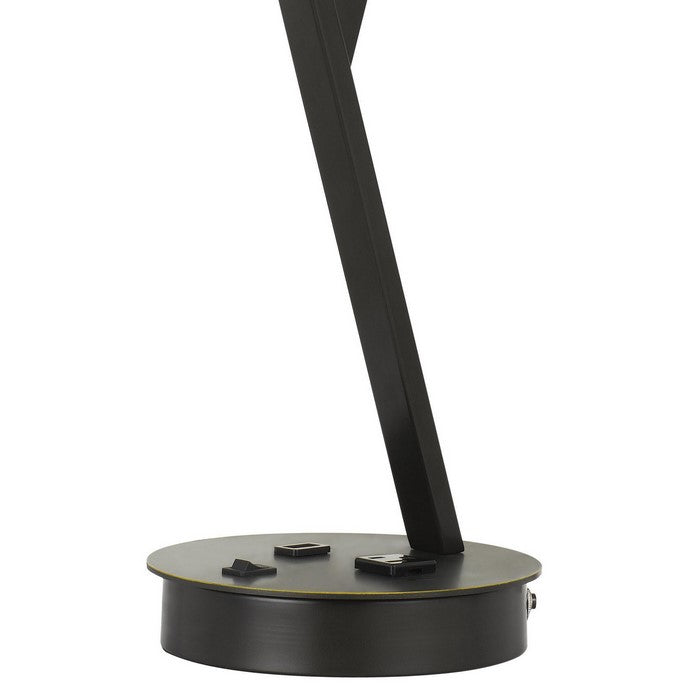 60 Watt Metal Desk Lamp with Tapered Fabric Shade, Beige and Dark Bronze