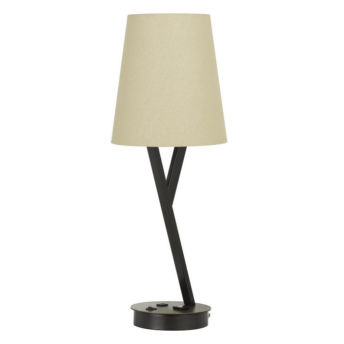 60 Watt Metal Desk Lamp with Tapered Fabric Shade, Beige and Dark Bronze