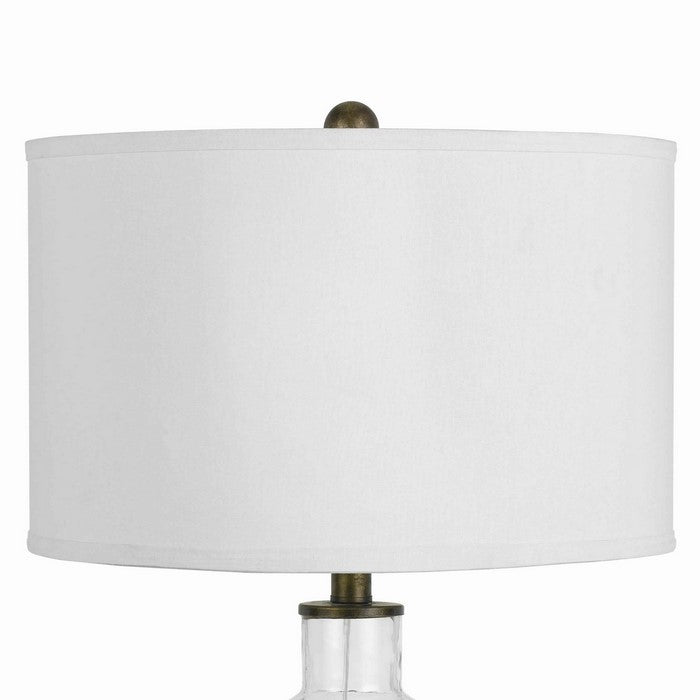 3 Way Table Lamp with Glass Round Base and Antique Brass Accent, White