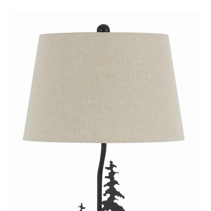 Tapered Shade Table Lamp with Cowboy Design Metal Base, Beige and Black
