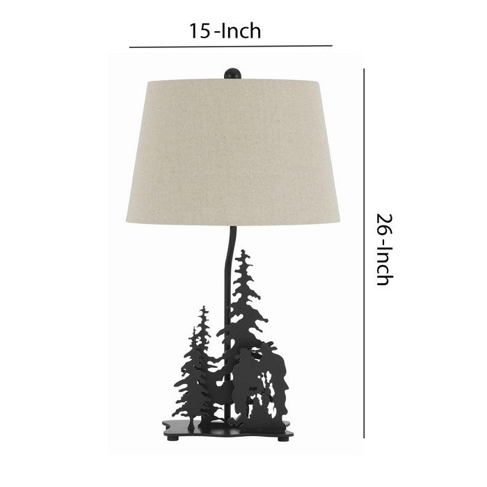 Tapered Shade Table Lamp with Cowboy Design Metal Base, Beige and Black