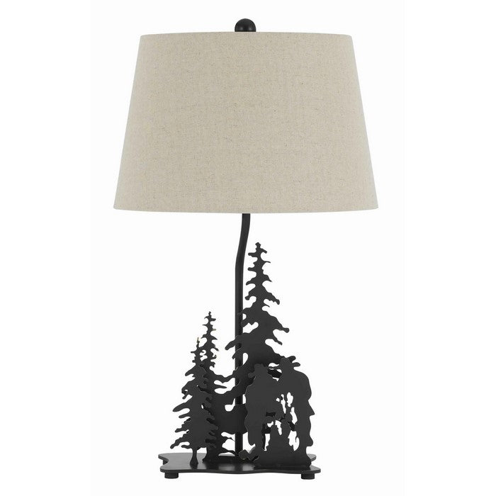 Tapered Shade Table Lamp with Cowboy Design Metal Base, Beige and Black
