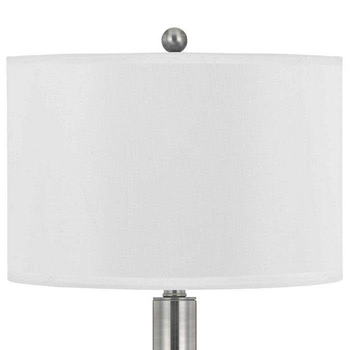 100 Watt Metal Frame Night Stand Lamp with Fabric Shade, White and Silver