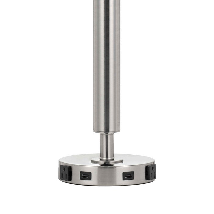 100 Watt Metal Frame Night Stand Lamp with Fabric Shade, White and Silver