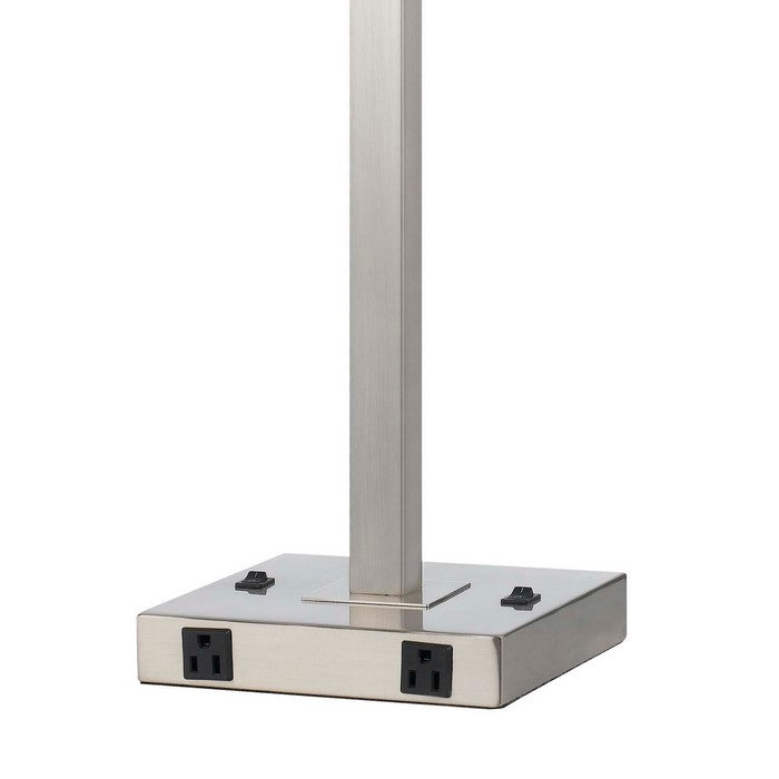 60 X 2 Watt Metal Night Stand Lamp with Power Outlets, White and Silver