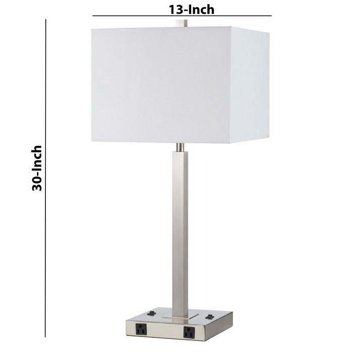 60 X 2 Watt Metal Night Stand Lamp with Power Outlets, White and Silver