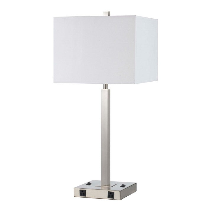 60 X 2 Watt Metal Night Stand Lamp with Power Outlets, White and Silver