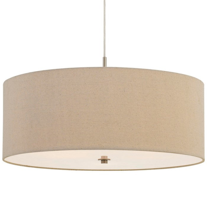 60W x 3 Drum Shade Pendant Fixture, Beige and Silver