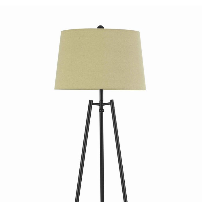 Tapered Fabric Shade Floor Lamp with Metal Tripod Base, Black and Brown