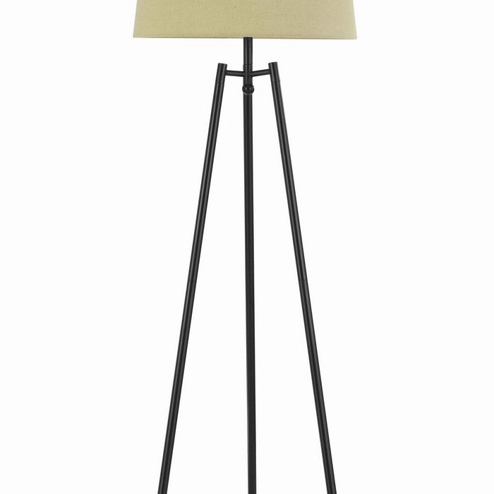 Tapered Fabric Shade Floor Lamp with Metal Tripod Base, Black and Brown