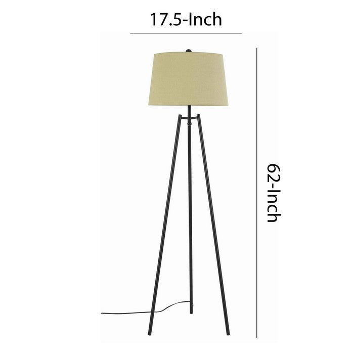 Tapered Fabric Shade Floor Lamp with Metal Tripod Base, Black and Brown