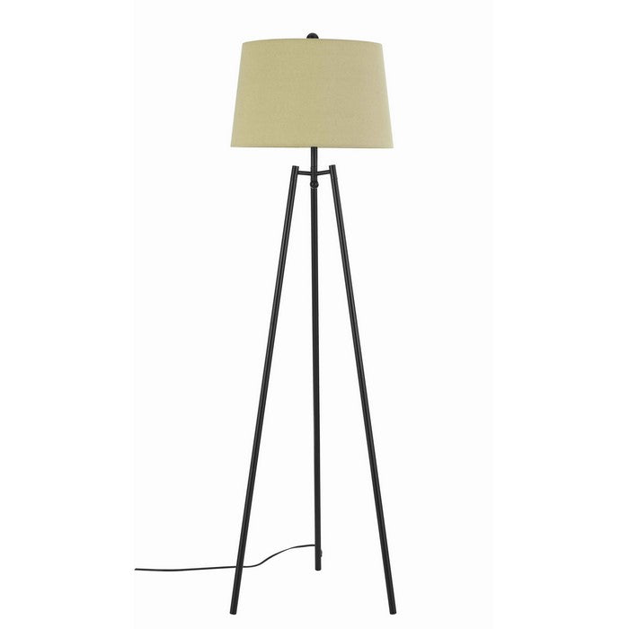 Tapered Fabric Shade Floor Lamp with Metal Tripod Base, Black and Brown