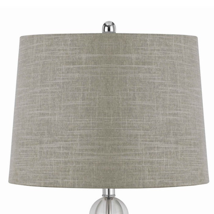 Fabric Table Lamp with Spherical Glass Base and Ball Accent, Gray and Clear