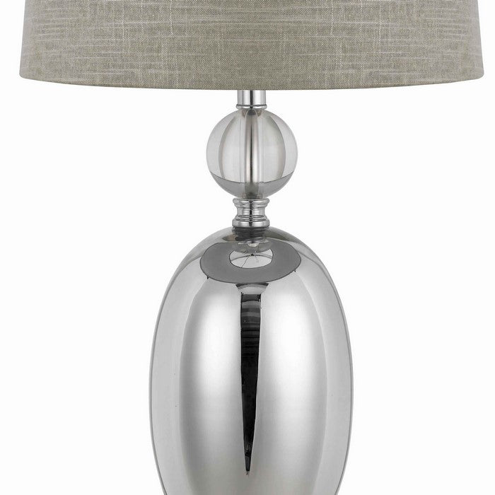Fabric Table Lamp with Spherical Glass Base and Ball Accent, Gray and Clear