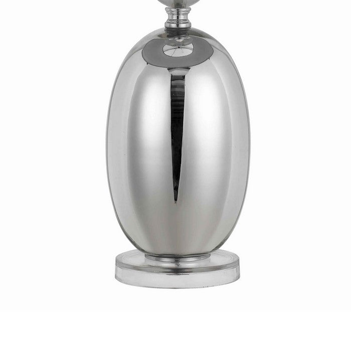 Fabric Table Lamp with Spherical Glass Base and Ball Accent, Gray and Clear