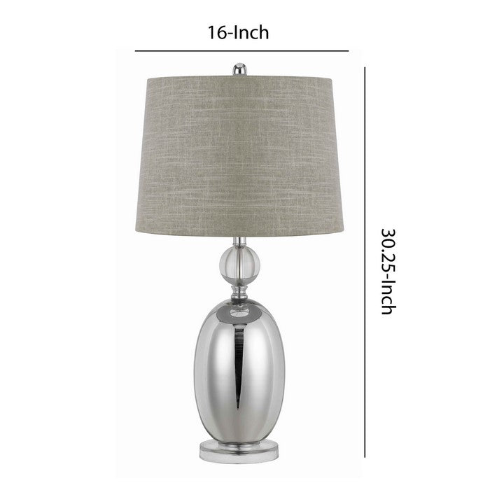 Fabric Table Lamp with Spherical Glass Base and Ball Accent, Gray and Clear