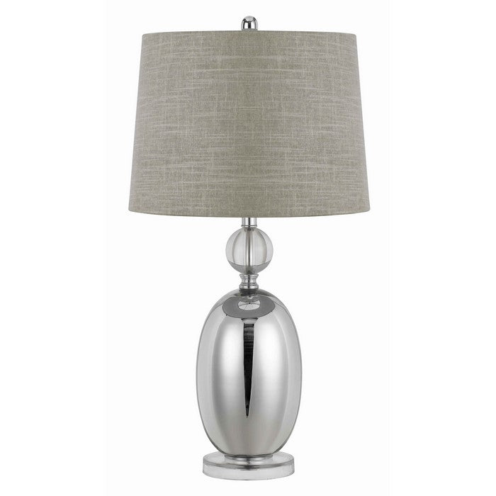 Fabric Table Lamp with Spherical Glass Base and Ball Accent, Gray and Clear
