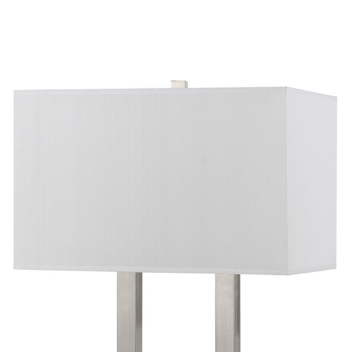 60W x 2 Desk Lamp with Rectangular Shade and Power Strip, Silver and White