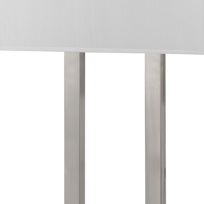 60W x 2 Desk Lamp with Rectangular Shade and Power Strip, Silver and White