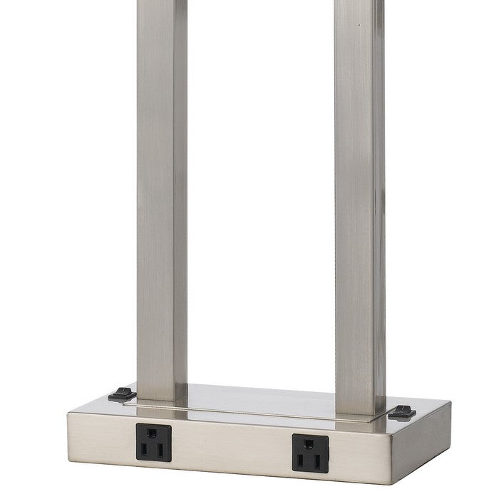 60W x 2 Desk Lamp with Rectangular Shade and Power Strip, Silver and White