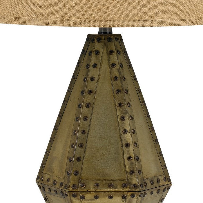 Metal Table Lamp with Bottle Design Base and Faceted Sides, Antique Gold