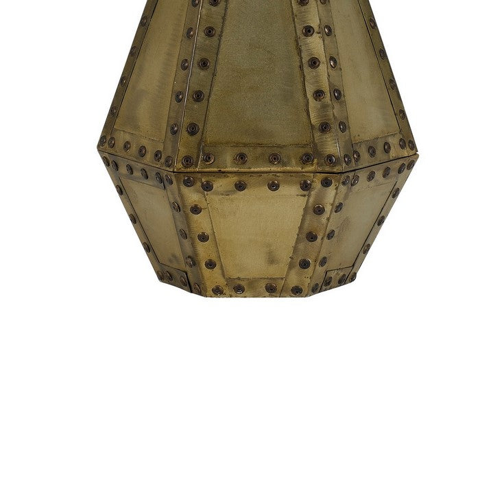 Metal Table Lamp with Bottle Design Base and Faceted Sides, Antique Gold