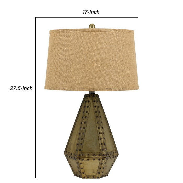 Metal Table Lamp with Bottle Design Base and Faceted Sides, Antique Gold