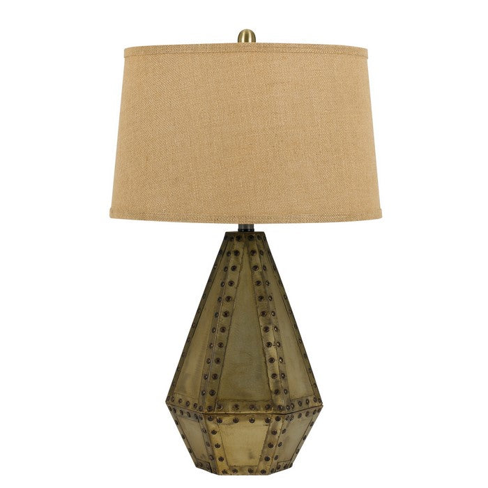 Metal Table Lamp with Bottle Design Base and Faceted Sides, Antique Gold