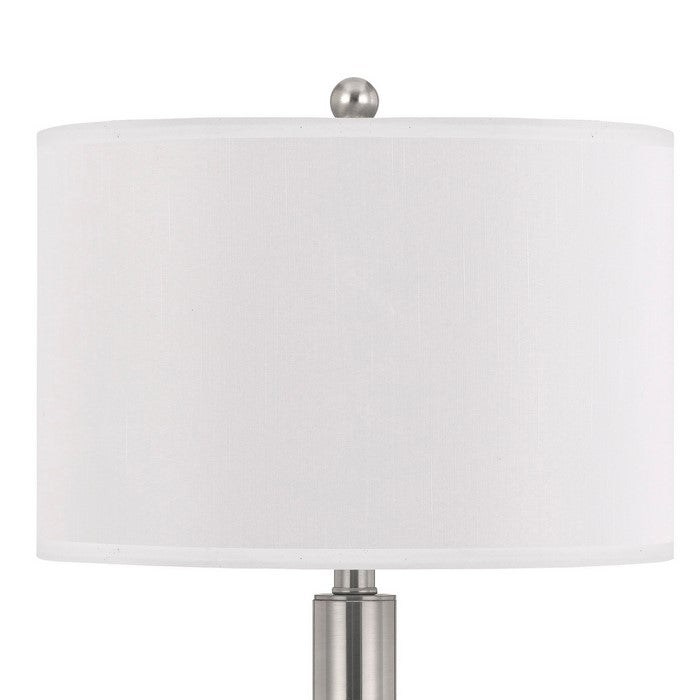 60 X 2 Watt Metal Frame Night Stand Lamp with Fabric Shade, White and Silver