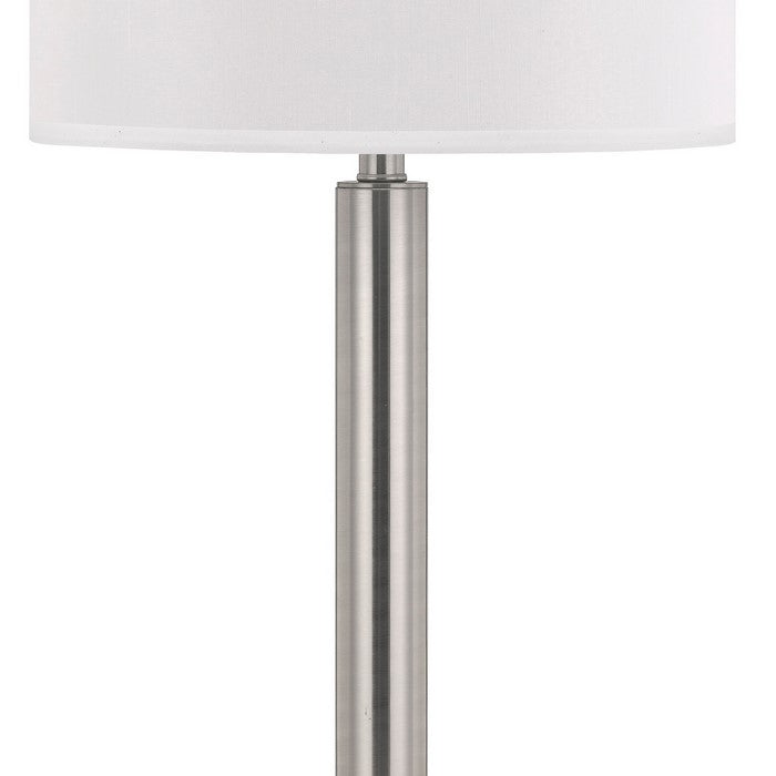 60 X 2 Watt Metal Frame Night Stand Lamp with Fabric Shade, White and Silver
