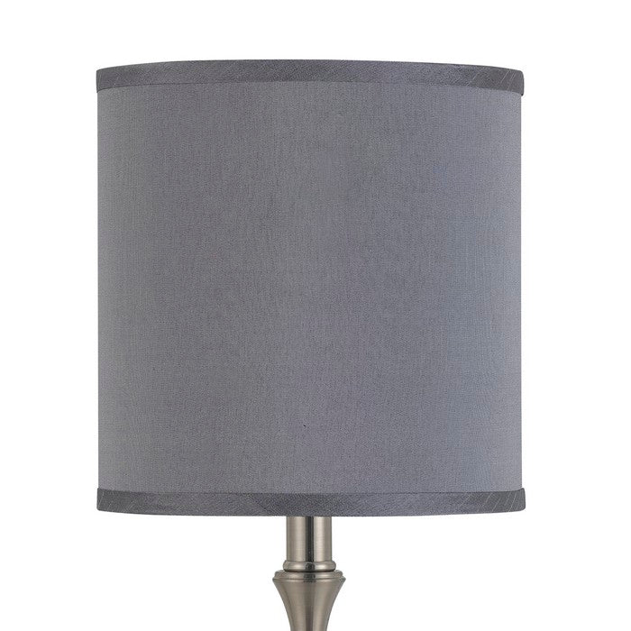 Elongated Bellied Shape Metal Accent Lamp with Drum Shade, Silver