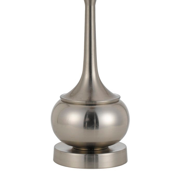 Elongated Bellied Shape Metal Accent Lamp with Drum Shade, Silver
