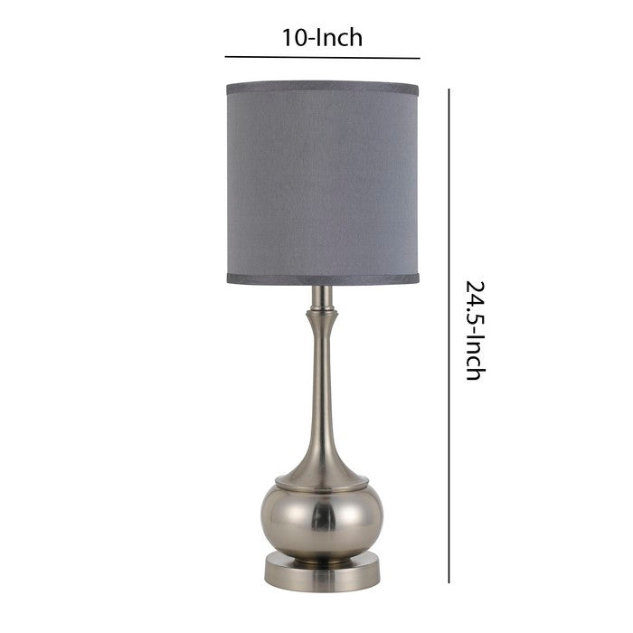 Elongated Bellied Shape Metal Accent Lamp with Drum Shade, Silver