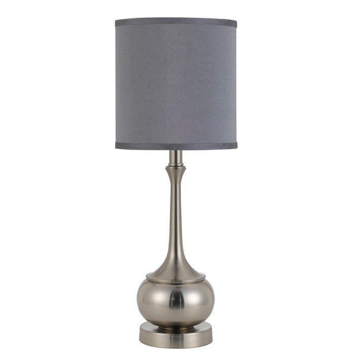 Elongated Bellied Shape Metal Accent Lamp with Drum Shade, Silver