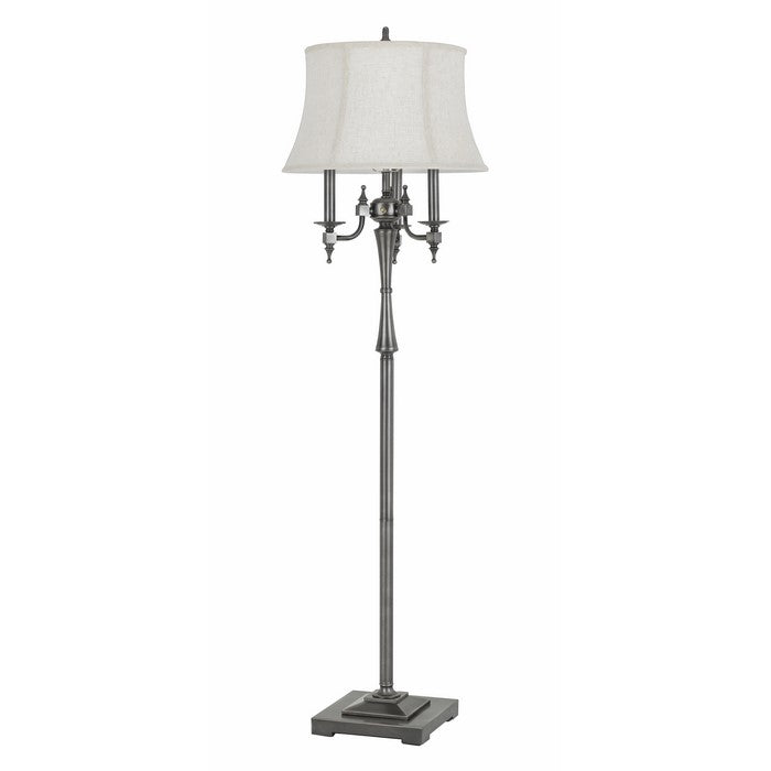 150 Watt Metal Frame Floor Lamp with Fabric Shade, Antique Silver