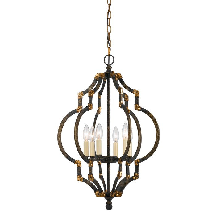40 X 6 Watt Quatrefoil Shape Metal Pendant, Black and Gold