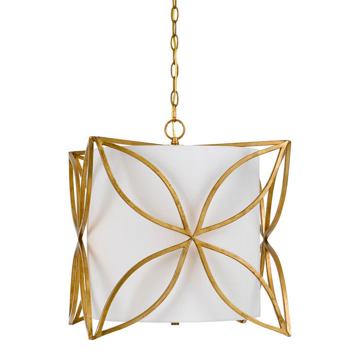 60 X 3 Watt Metal Chandelier with Floral Cut Out, Gold and White
