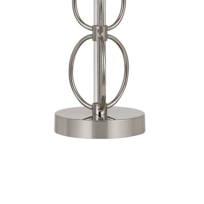 Metal Body Floor Lamp with Ring Design and Fabric Shade, Silver and White