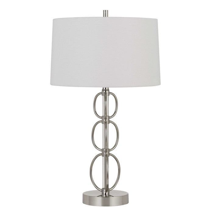 Metal Body Floor Lamp with Ring Design and Fabric Shade, Silver and White