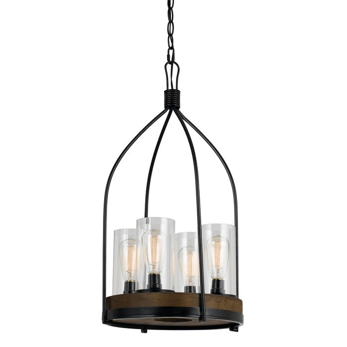 60 X 4 Watt Wood and Metal Chandelier with Glass Shades, Brown and Black