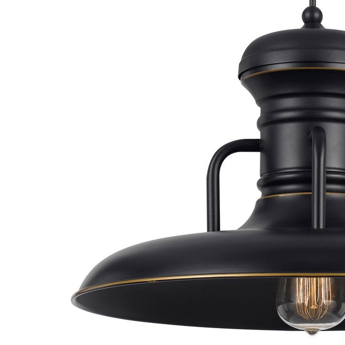 Industrial Style Round Shaped Metal Pendant Lighting with Canopy, Black